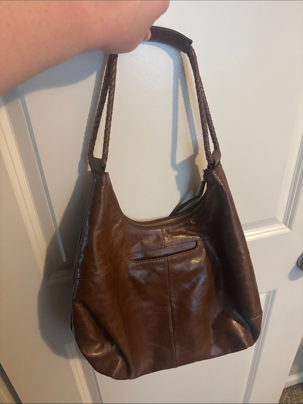 HOBO Brown Leather Hobo Shoulder Bag with Braided Strap - Picture 2 of 4